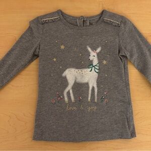 Charming Gray Long Sleeve Kids Tee with Holiday Deer Design 3T